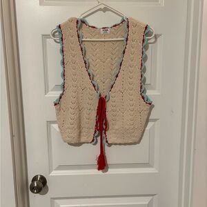 Cotton On Crochet Vest with Red Tie
